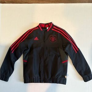 Adidas Kids Black Jacket with Red Stripes |Size: Large | Manchester United